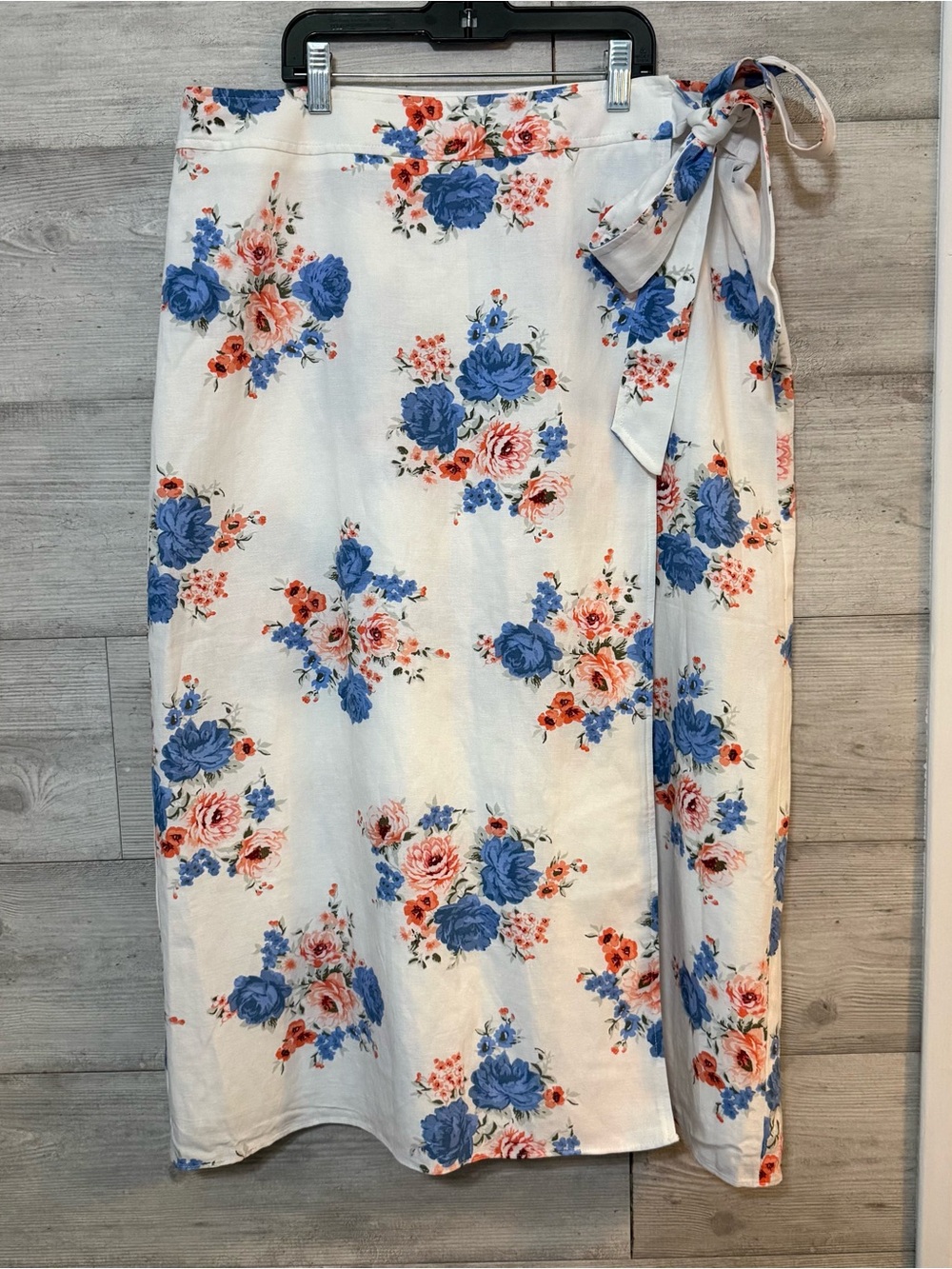 Ann Taylor Loft Wrap-Around white Floral Linen blend Cottagecore Midi Skirt 14
